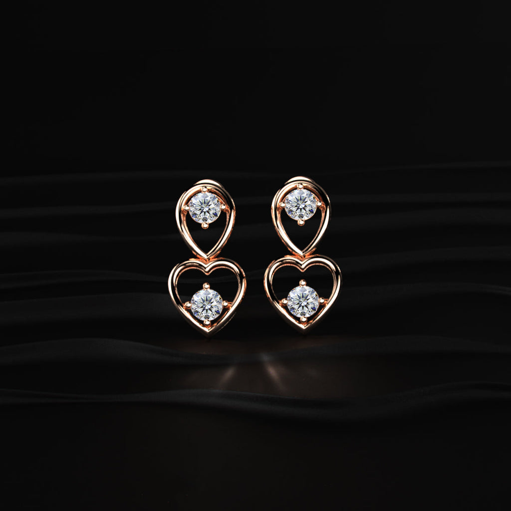 Round Diamond Heart Drop Earrings