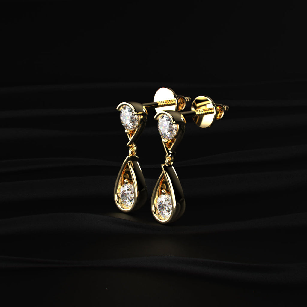 Round Diamond Two Tier Tear Drop Earrings