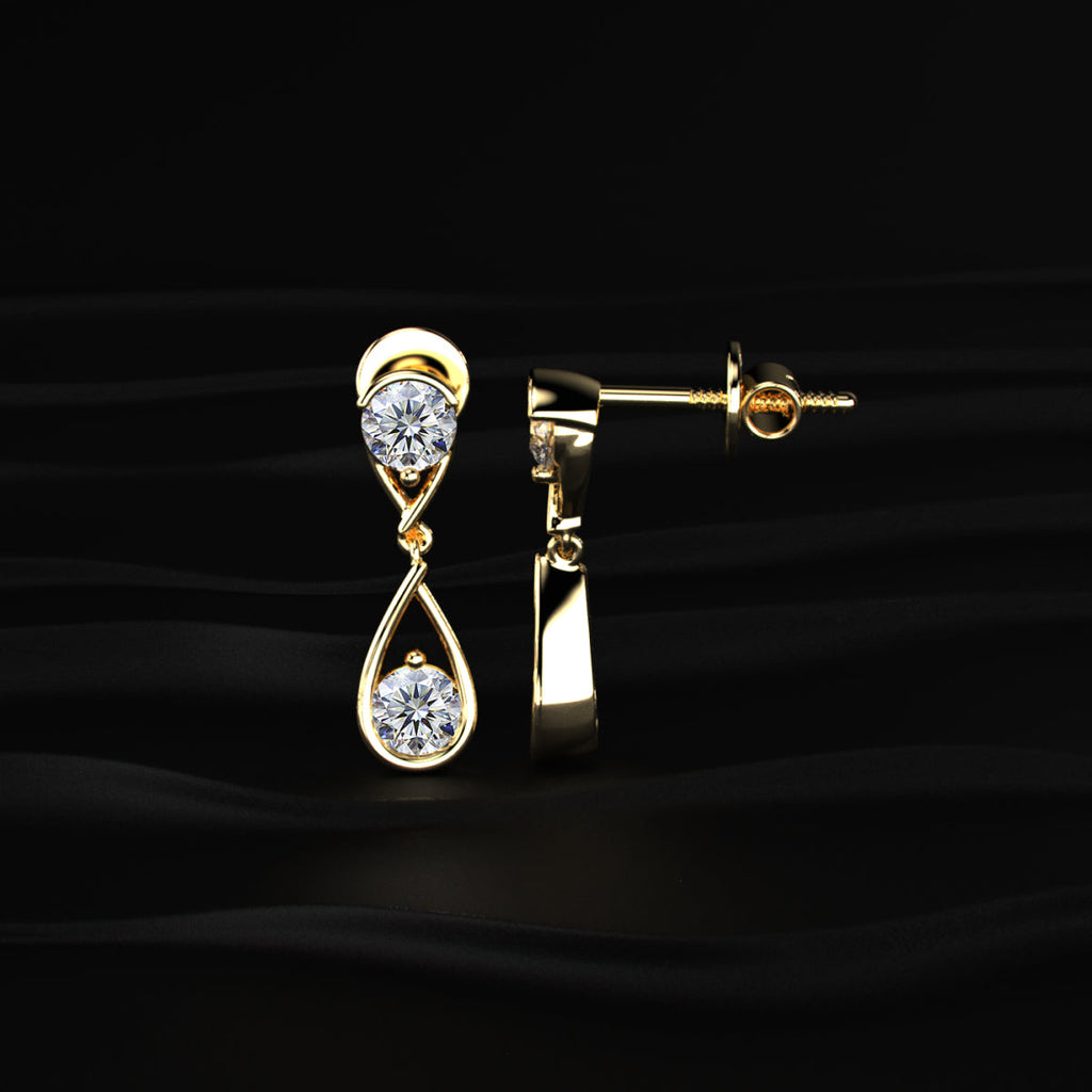 Round Diamond Two Tier Tear Drop Earrings