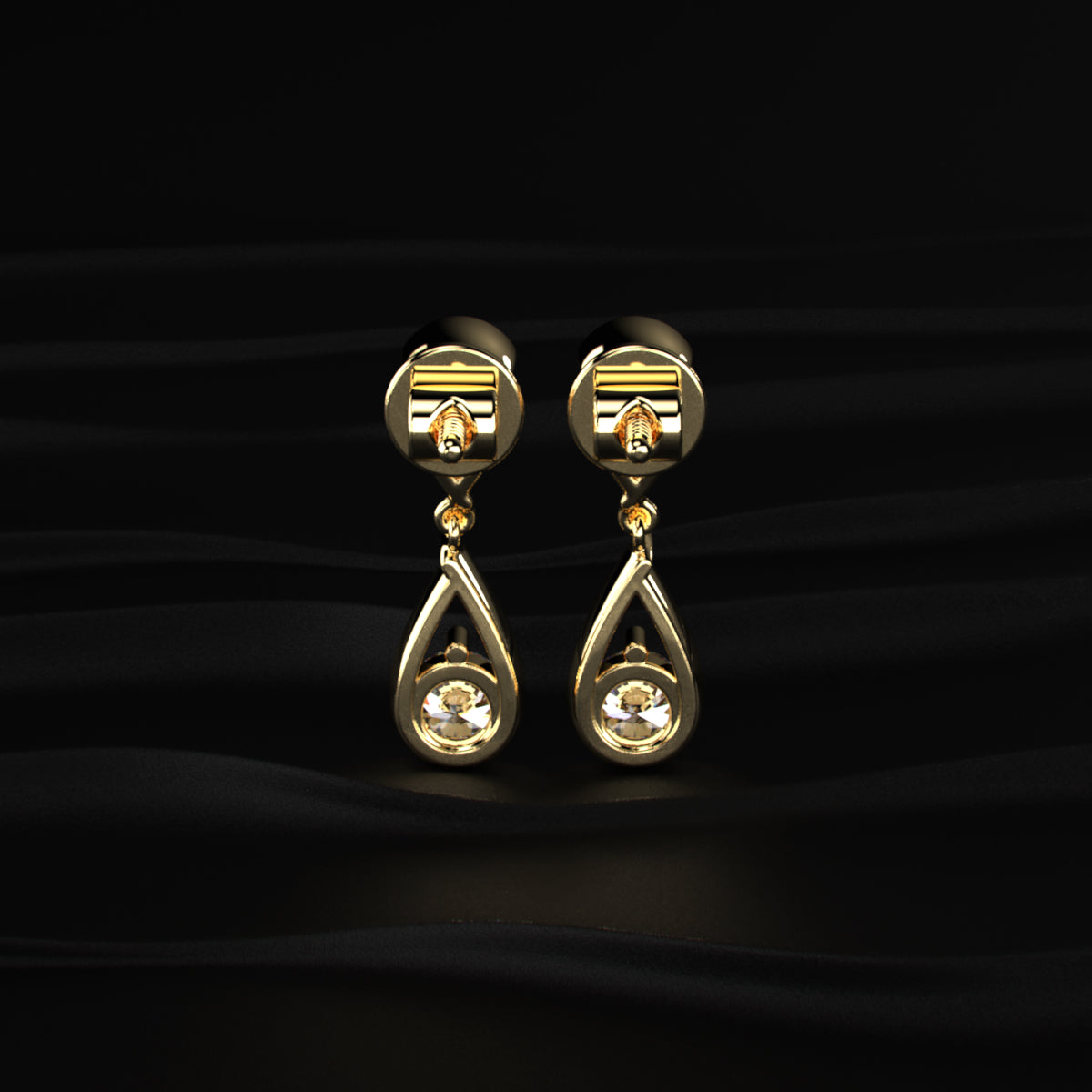 Round Diamond Two Tier Tear Drop Earrings