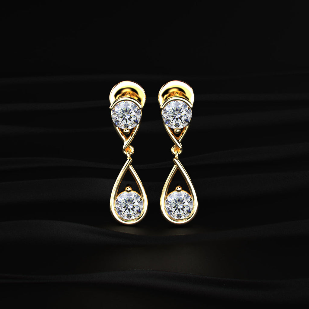 Round Diamond Two Tier Tear Drop Earrings