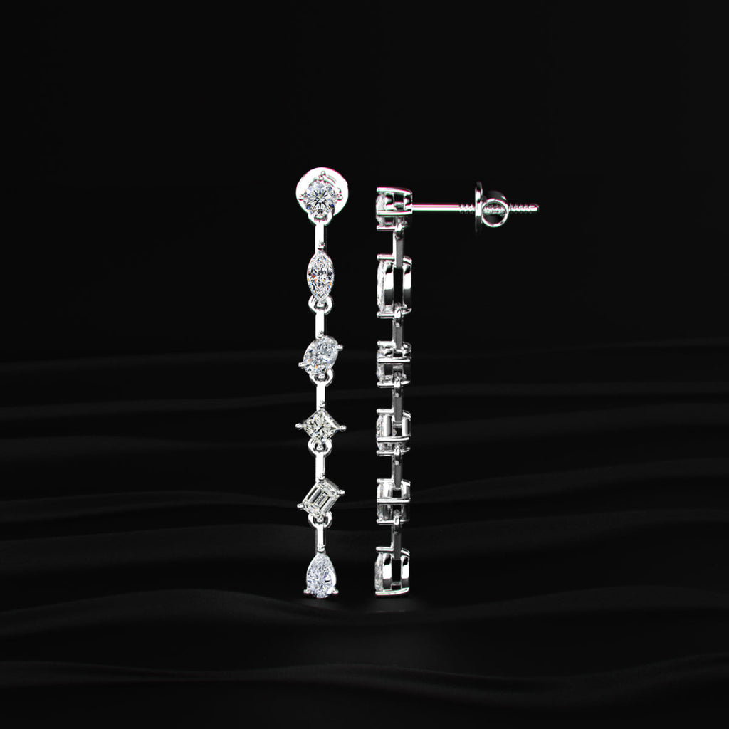 Six Multi Shape Diamonds Drop Earrings