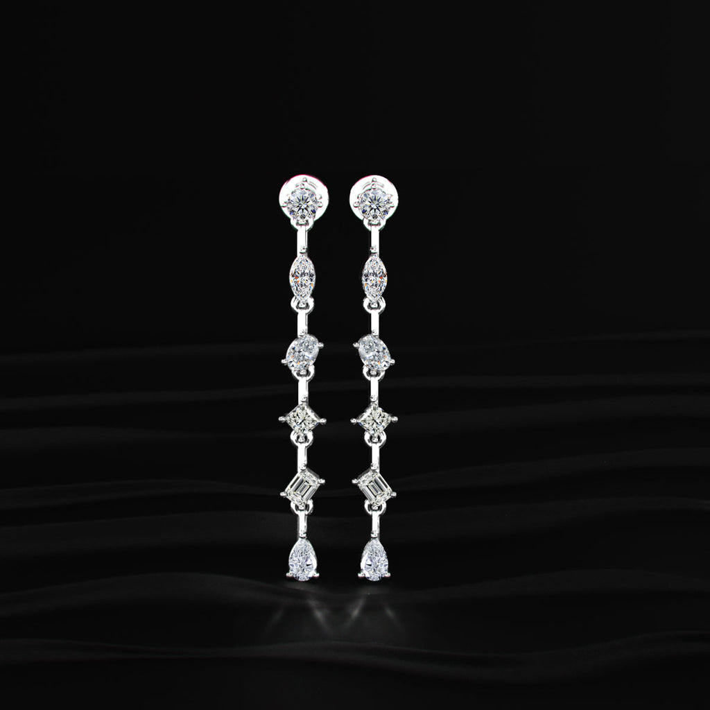 Six Multi Shape Diamonds Drop Earrings