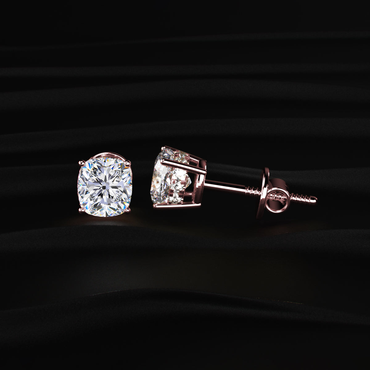 Cushion Solitaire Hidden Halo Earring