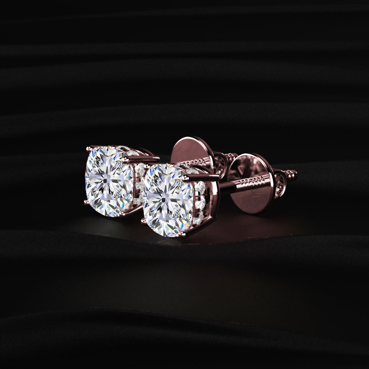 Cushion Solitaire Hidden Halo Earring