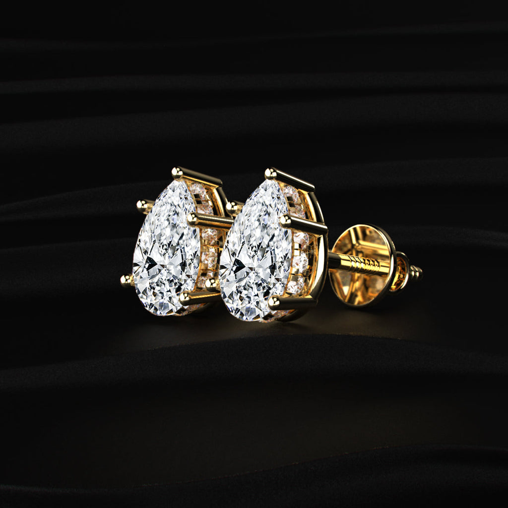 Pear Solitaire Hidden Halo Earring