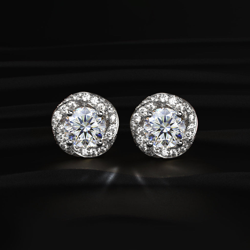 Round Solitaire With Twisted Halo Earring