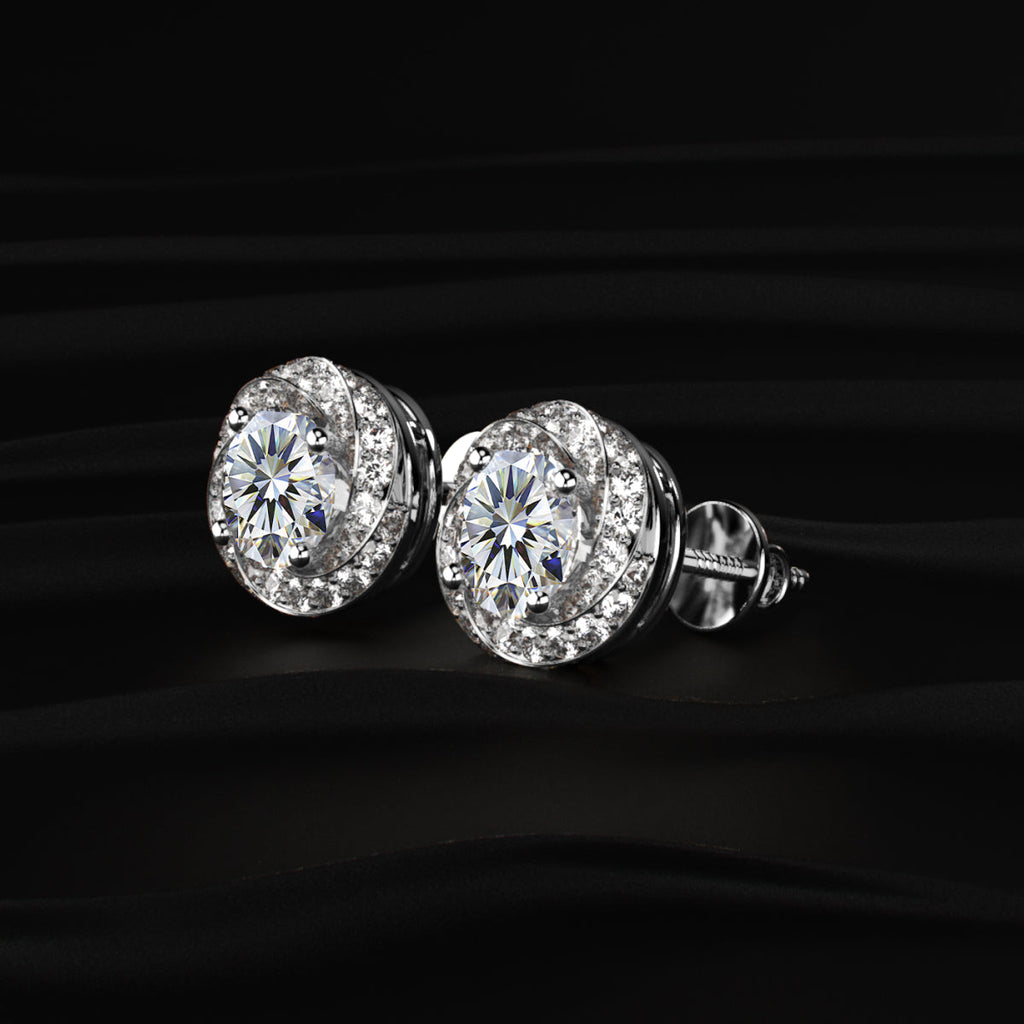 Round Solitaire With Twisted Halo Earring