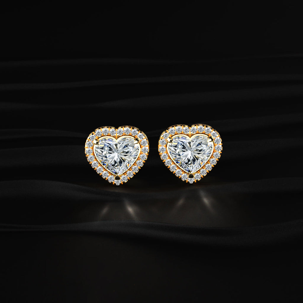 Heart Shaped Solitaire Halo Stud