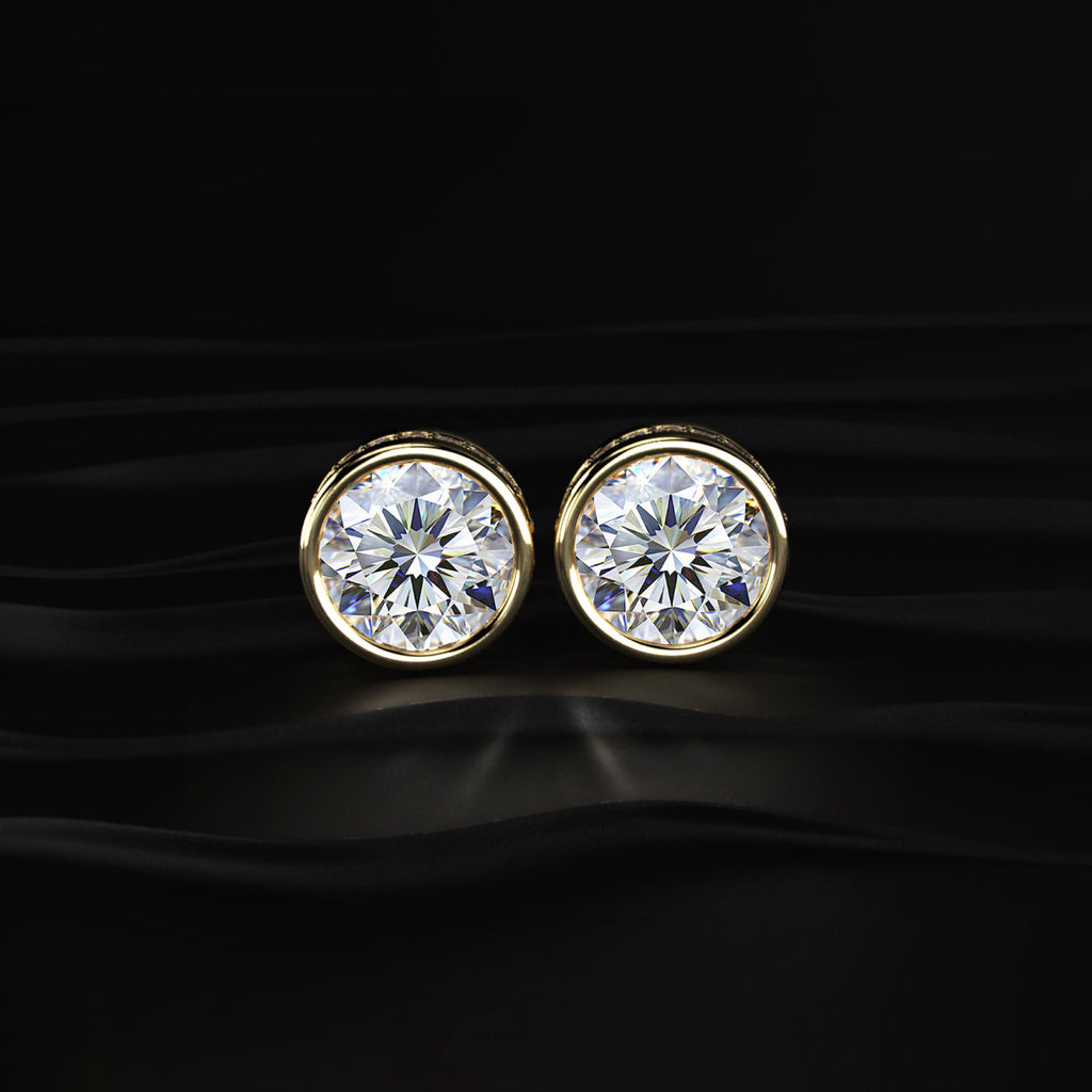 10 Ctw Round Diamond Stud Earrings In Bezel Setting