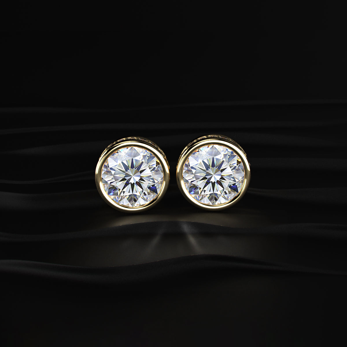 10 Ctw Round Diamond Stud Earrings In Bezel Setting