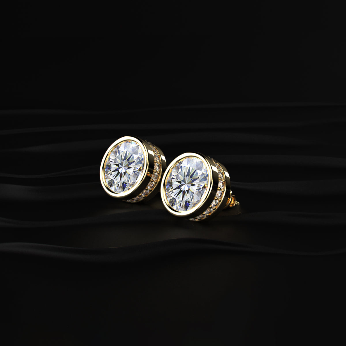 10 Ctw Round Diamond Stud Earrings In Bezel Setting