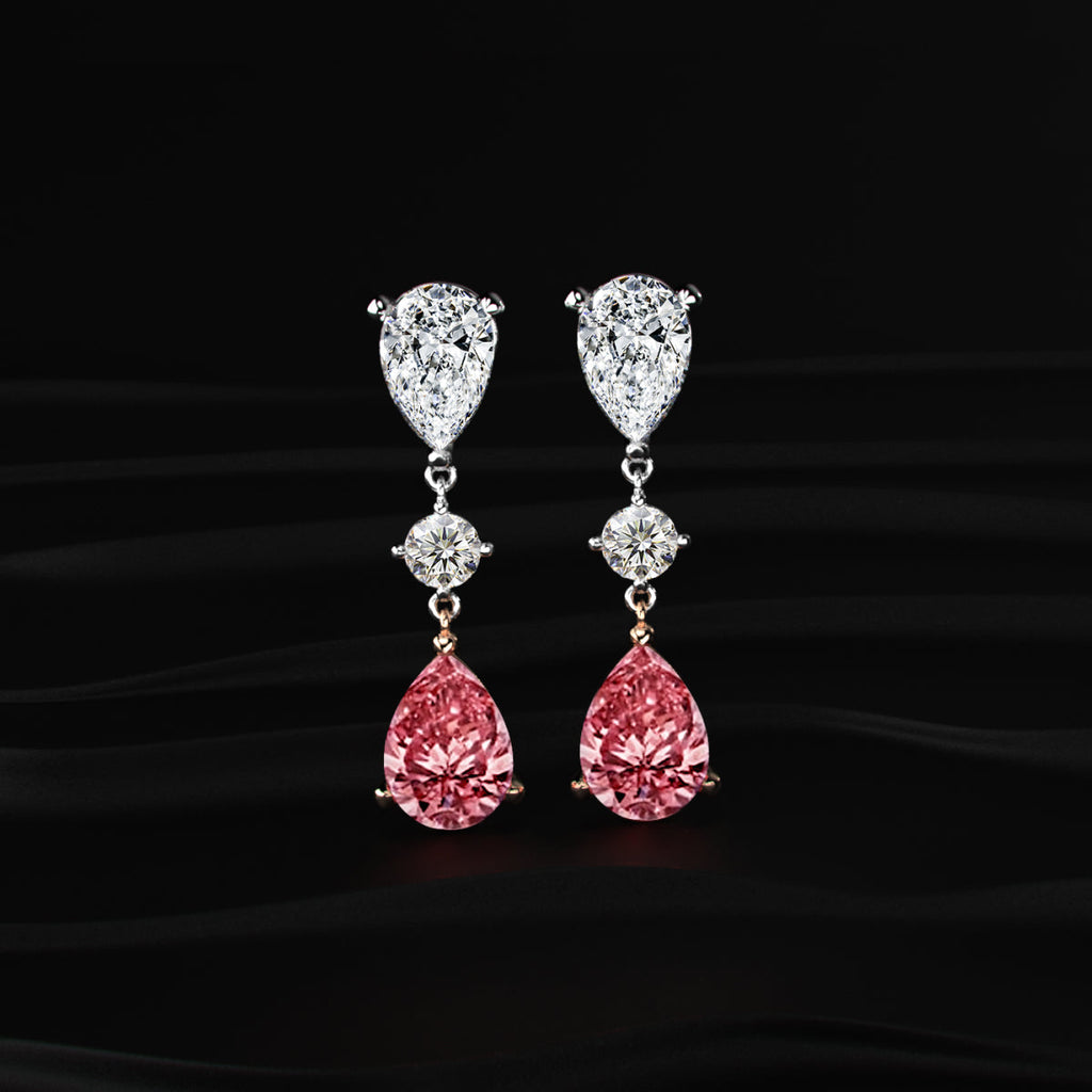Sakura Pear shaped Pink Diamond Drop Earrings