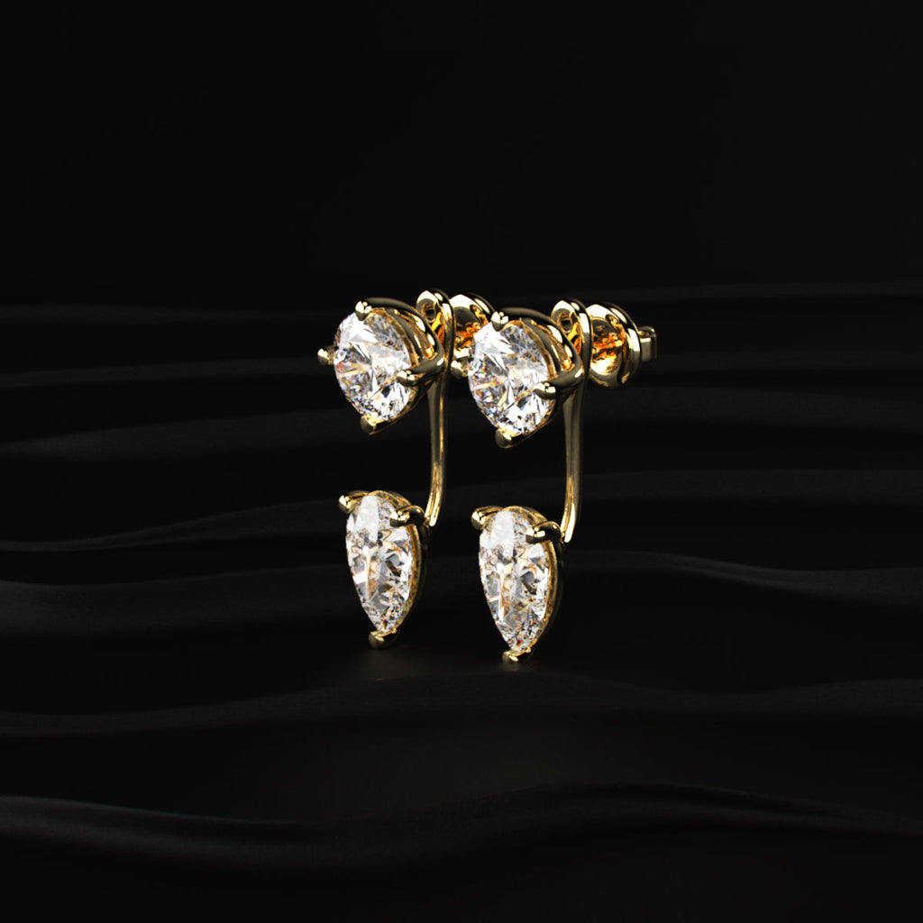 2 in 1 Round And Pear Solitaire Stud & Ear Jacket