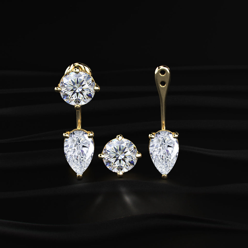 2 in 1 Round And Pear Solitaire Stud & Ear Jacket