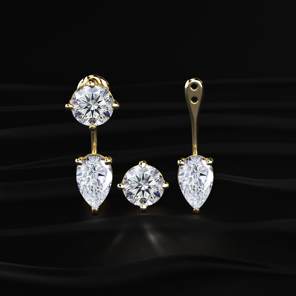 2 in 1 Round And Pear Solitaire Stud & Ear Jacket