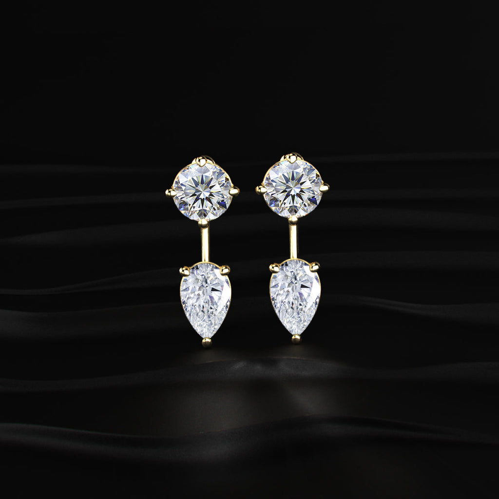 2 in 1 Round And Pear Solitaire Stud & Ear Jacket