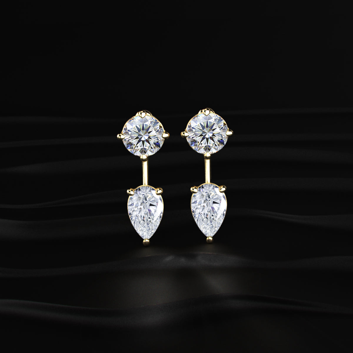 2 in 1 Round And Pear Solitaire Stud & Ear Jacket