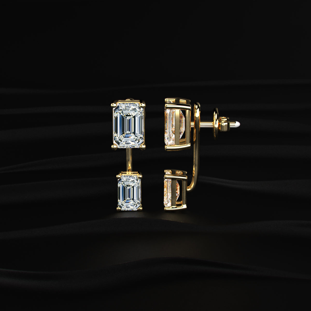 2 in 1 Dual Emerald Solitaire Stud & Ear Jacket