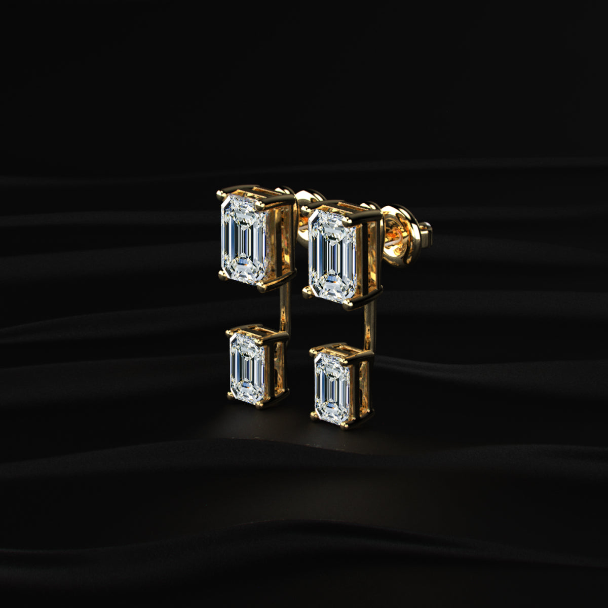 2 in 1 Dual Emerald Solitaire Stud & Ear Jacket