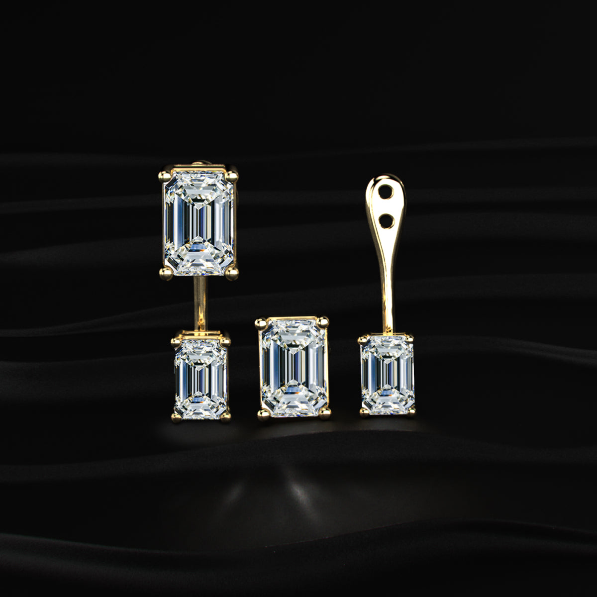 2 in 1 Dual Emerald Solitaire Stud & Ear Jacket