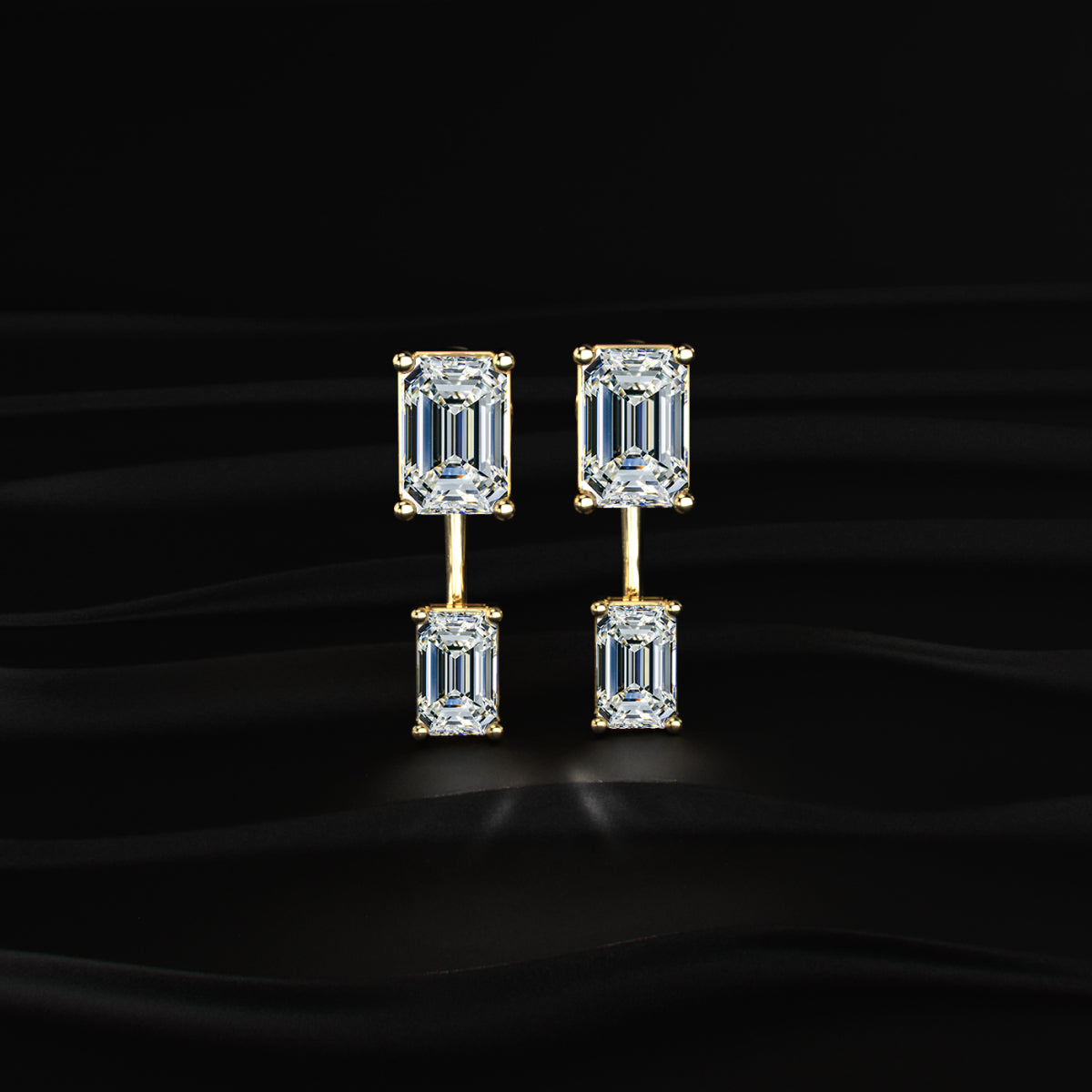 2 in 1 Dual Emerald Solitaire Stud & Ear Jacket