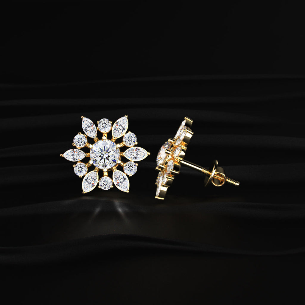 Round and Marquise Cluster Diamond Earring