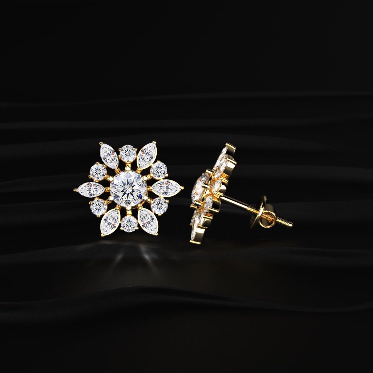 Round and Marquise Cluster Diamond Earring
