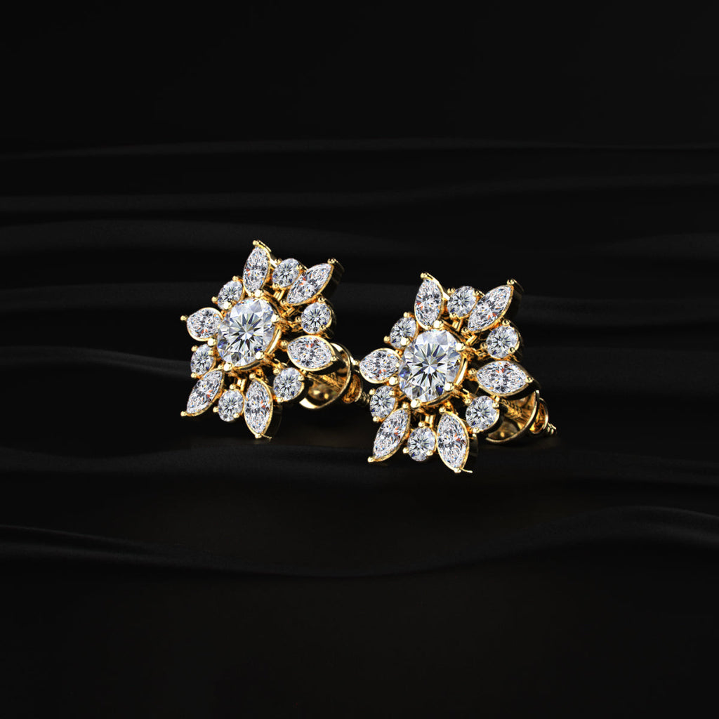 Round and Marquise Cluster Diamond Earring