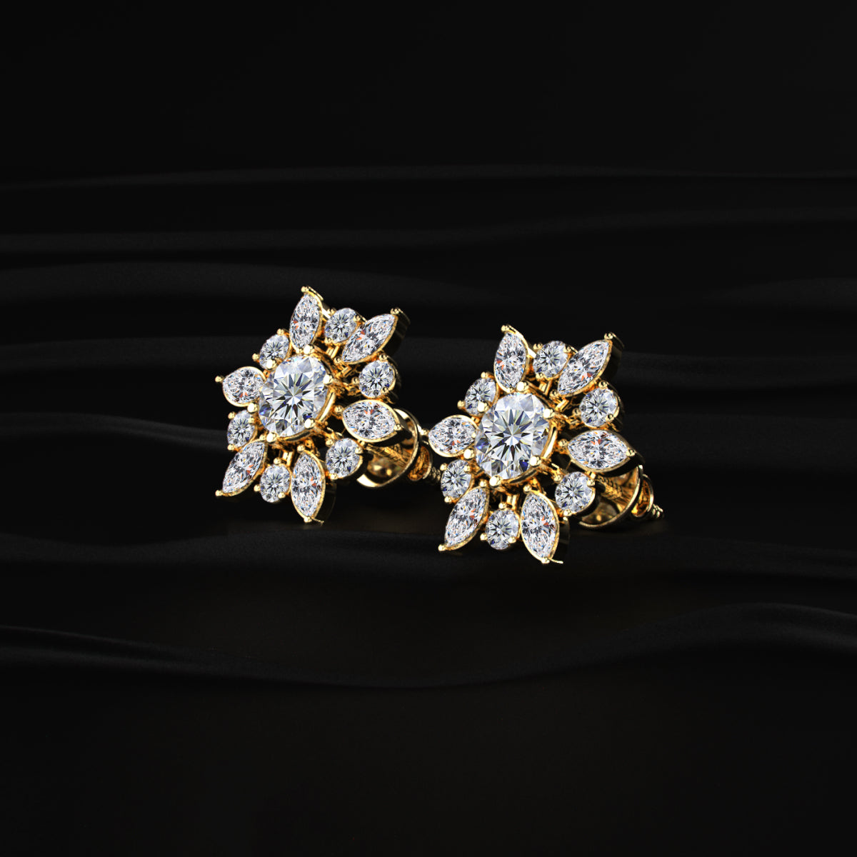 Round and Marquise Cluster Diamond Earring