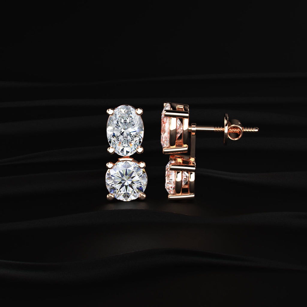 2 in 1 Round and Oval Duo Drop Earrings