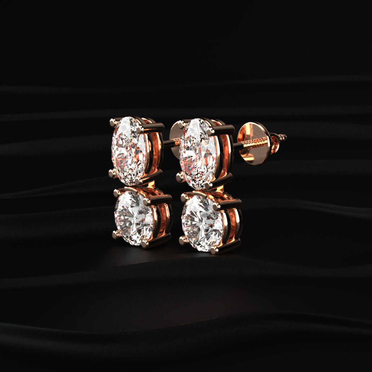 2 in 1 Round and Oval Duo Drop Earrings