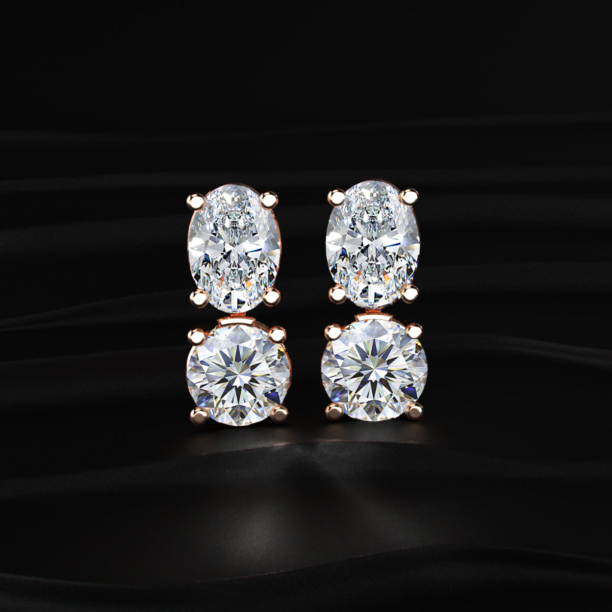 2 in 1 Round and Oval Duo Drop Earrings