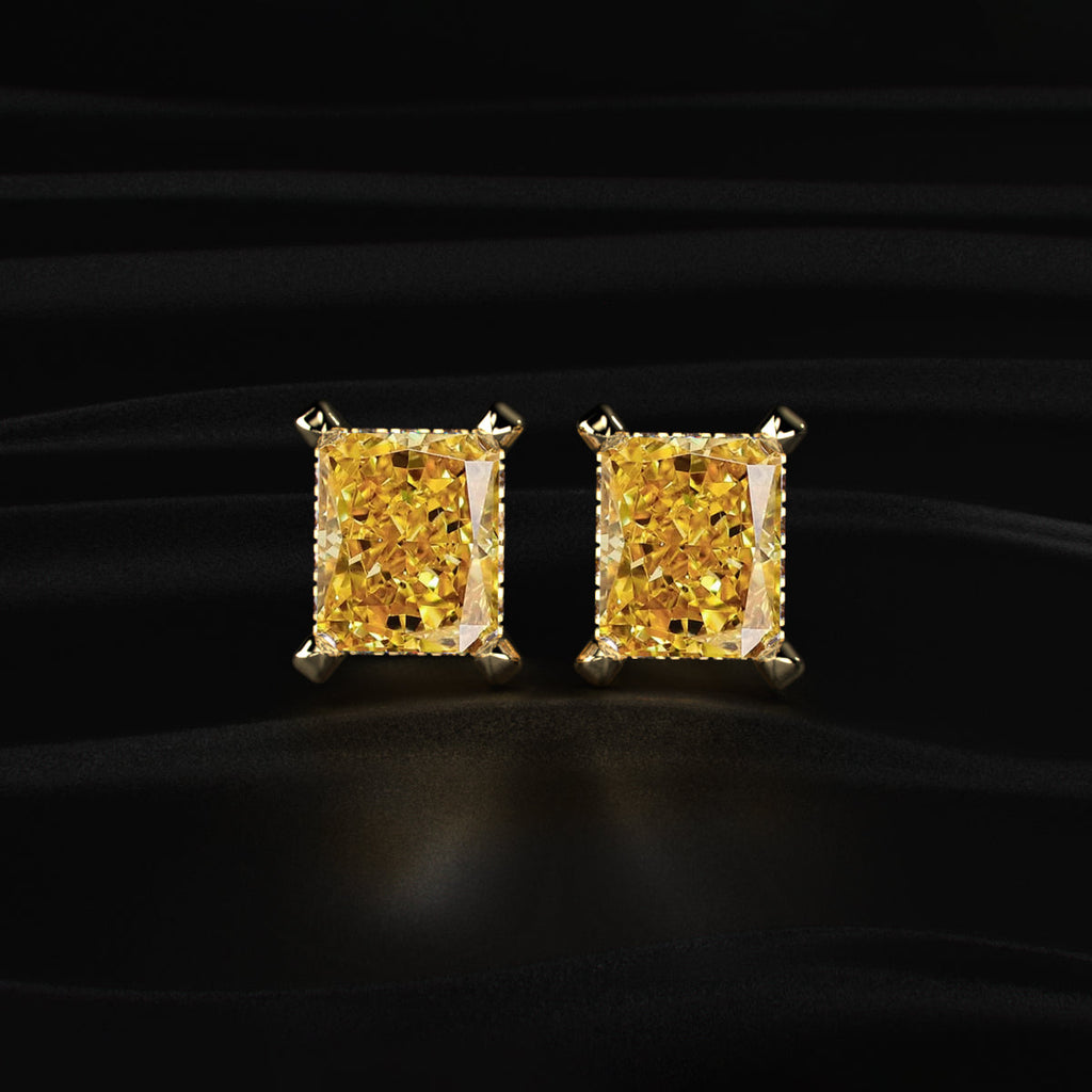 Yellow Radiant Cut Lab Diamond Stud Earring