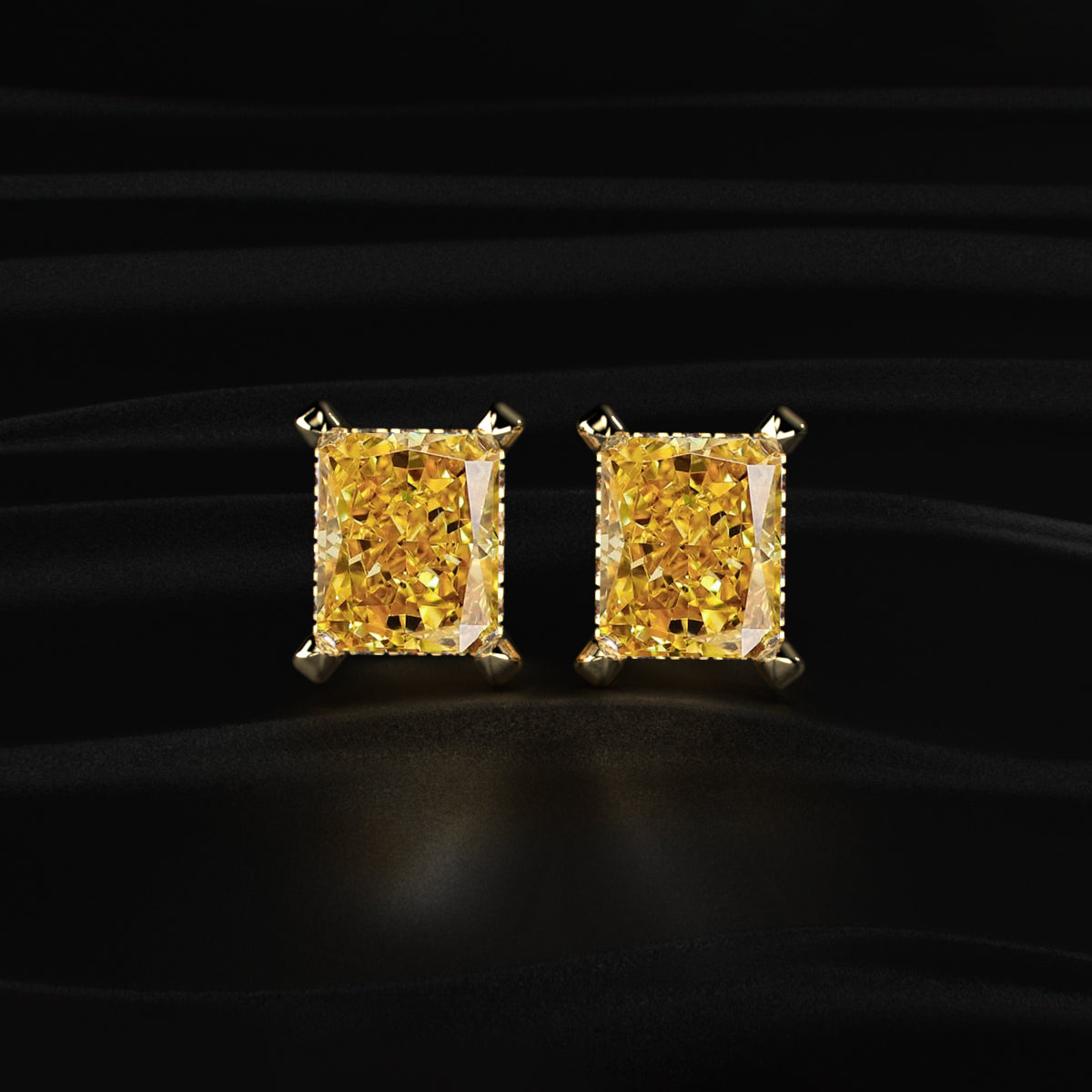 Yellow Radiant Cut Lab Diamond Stud Earring