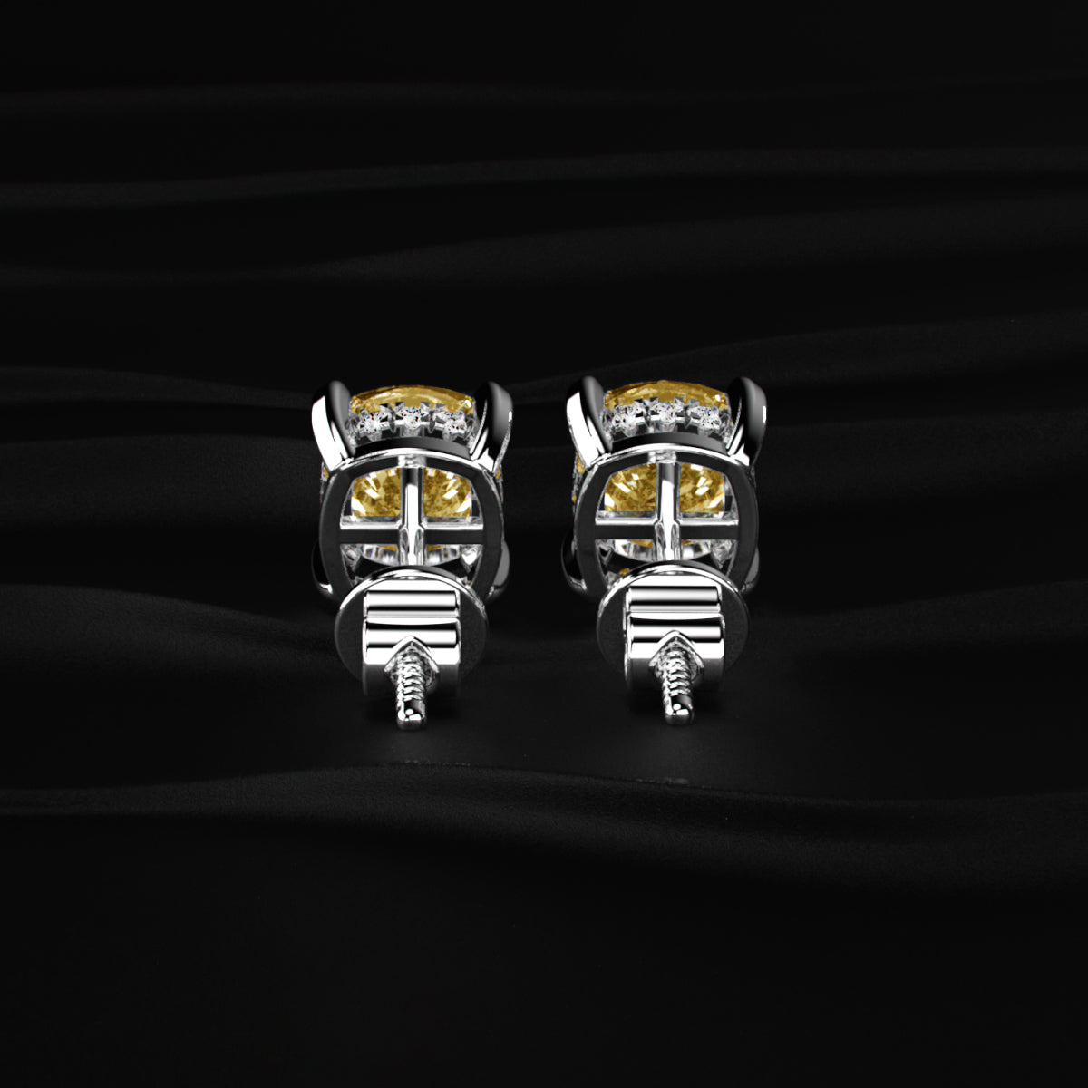 Cushion Cut Yellow Diamond Studs