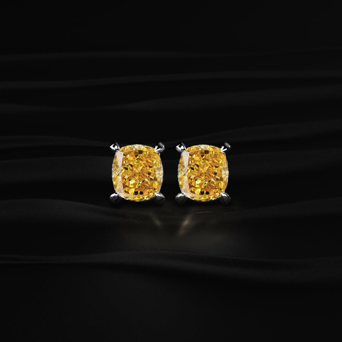 Cushion Cut Yellow Diamond Studs