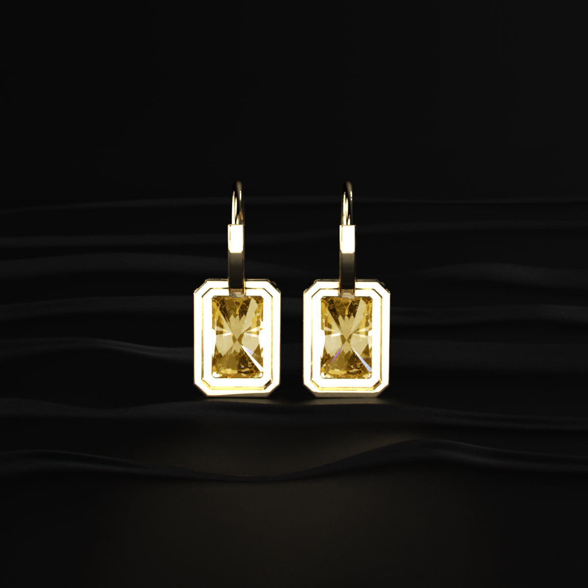 4Ct Radiant Cut Yellow Diamond Solitaire Leverback Earrings