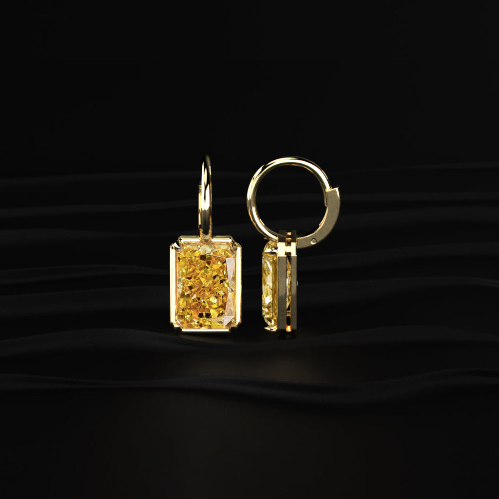 4Ct Radiant Cut Yellow Diamond Solitaire Leverback Earrings