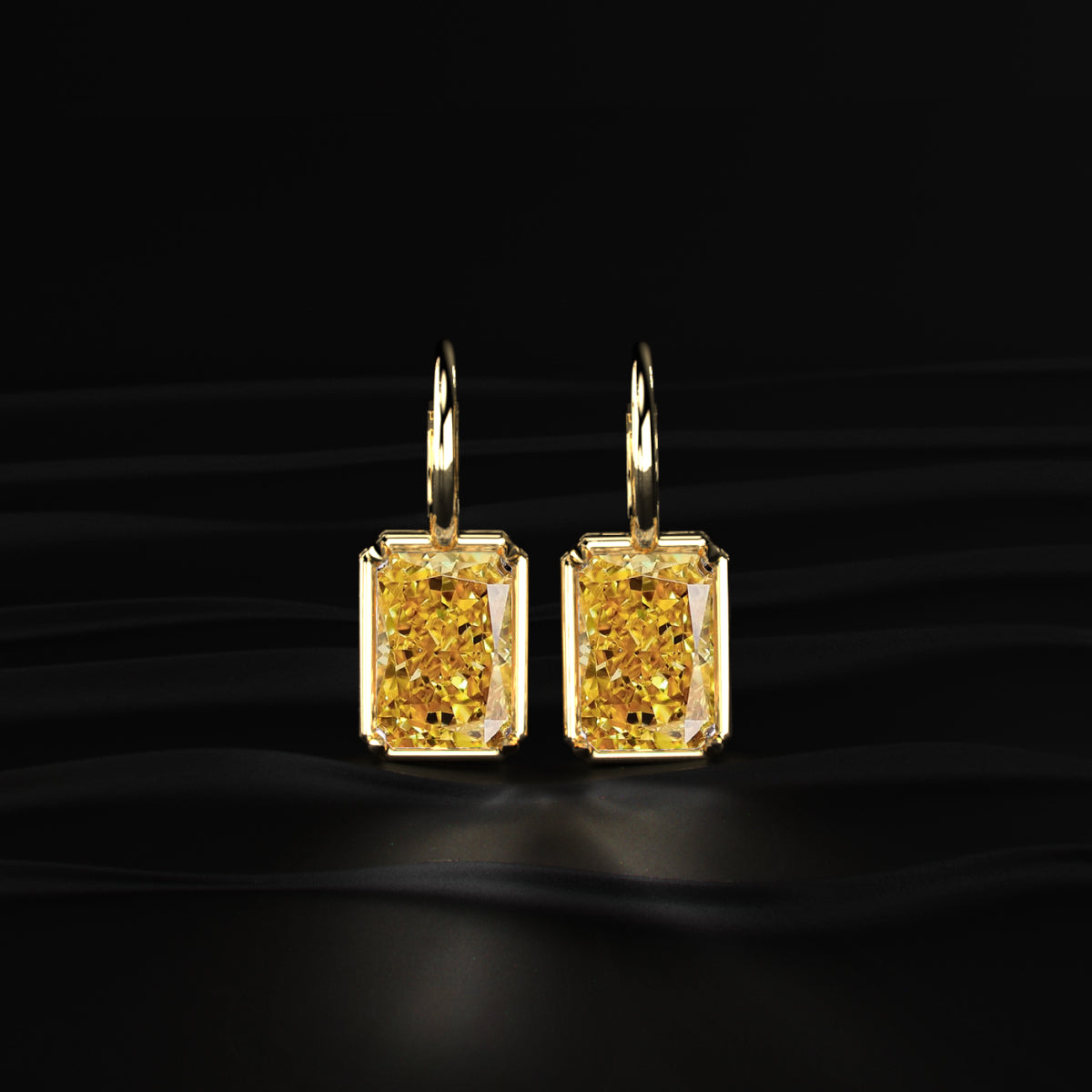 4Ct Radiant Cut Yellow Diamond Solitaire Leverback Earrings