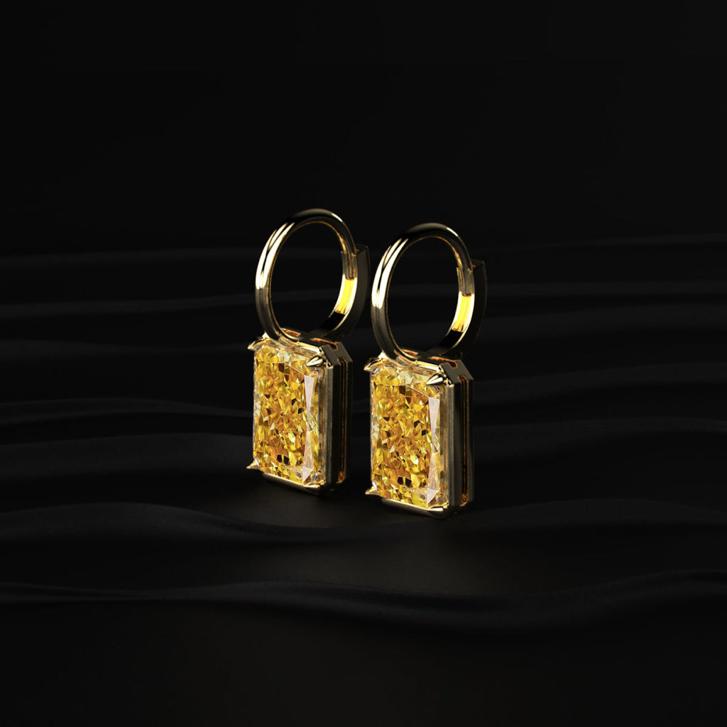 4Ct Radiant Cut Yellow Diamond Solitaire Leverback Earrings