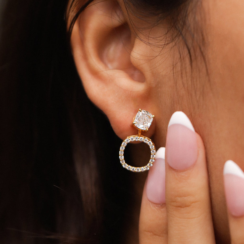 3 in 1 Cushion Cut Stud Earrings With Detachable Halo