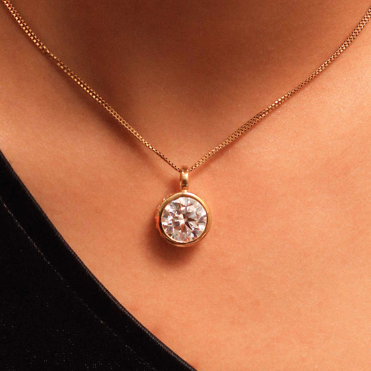 Round Solitaire Bezel Pendant With Hidden Halo