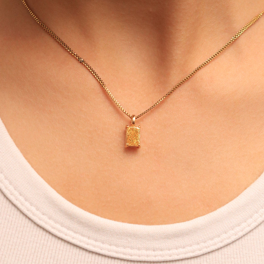 Yellow Radiant Diamond Solitaire Pendant