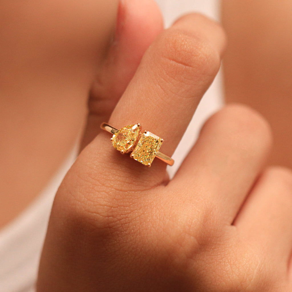 Pear And Radiant Toi Et Moi Yellow Diamond Ring