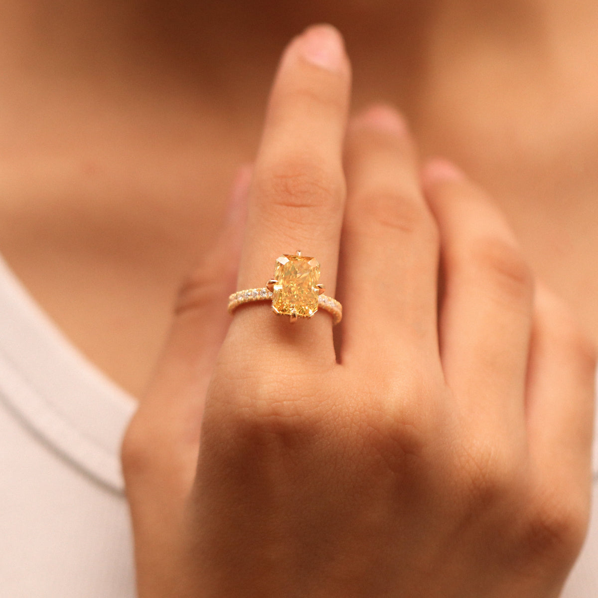 Yellow Diamond Radiant Cut Pave Ring