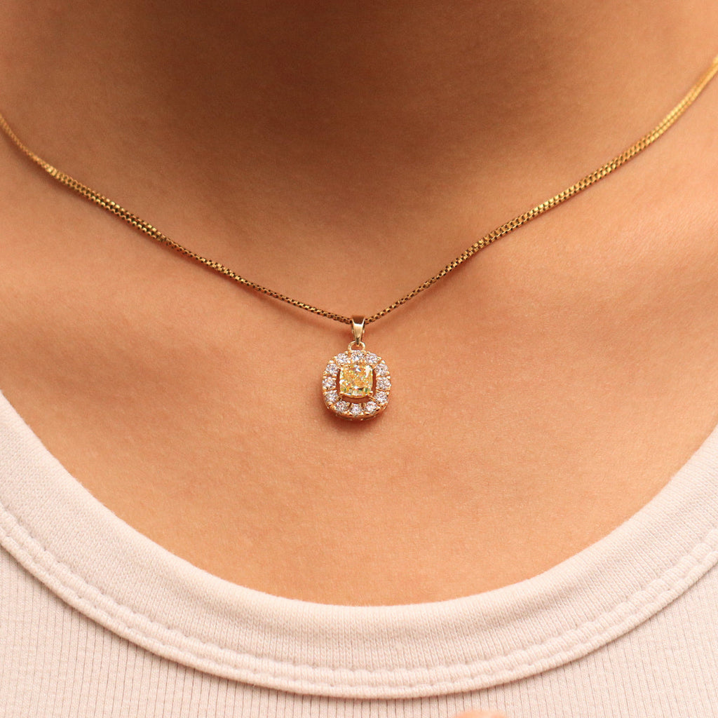 Yellow Cushion Diamond Pendant With Halo