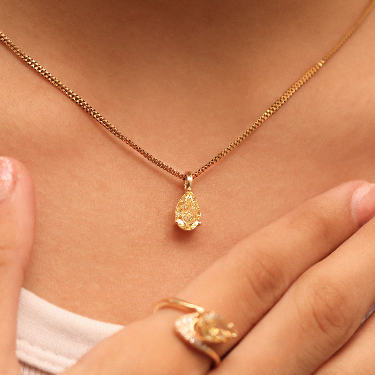 Yellow Pear Shape Solitaire Pendant