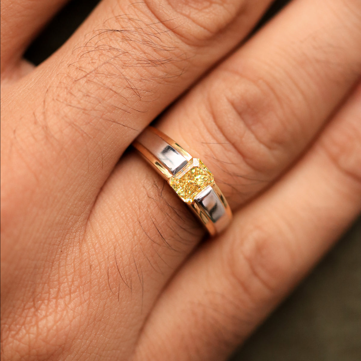 Radiant Cut Yellow Diamond Men's Ring