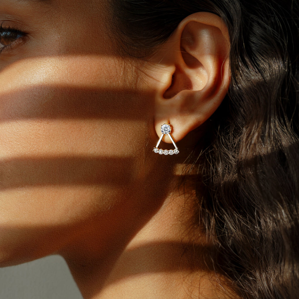 2 in 1 Round Diamond Ear Jacket Earring